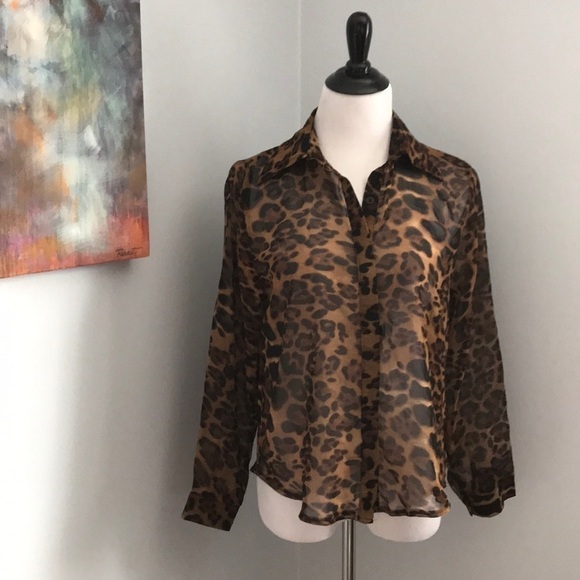 Sheer Leopard Animal Print Print button down Top - Picture 1 of 5